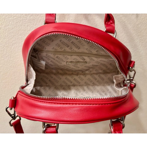 Steve Madden Bold Red Quilted Bowler Satchel Handbag - Picture 5 of 5